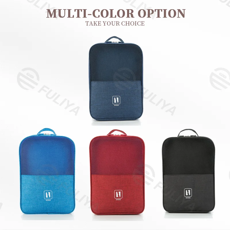 Guangzhou Fuliya Industry Co.,Ltd C-81021 Portable shoe storage bag, waterproof polyester, independent shoe compartment, breathable mesh, handle, and luggage strap - available in S/M/L for travel, sports, and daily storage.