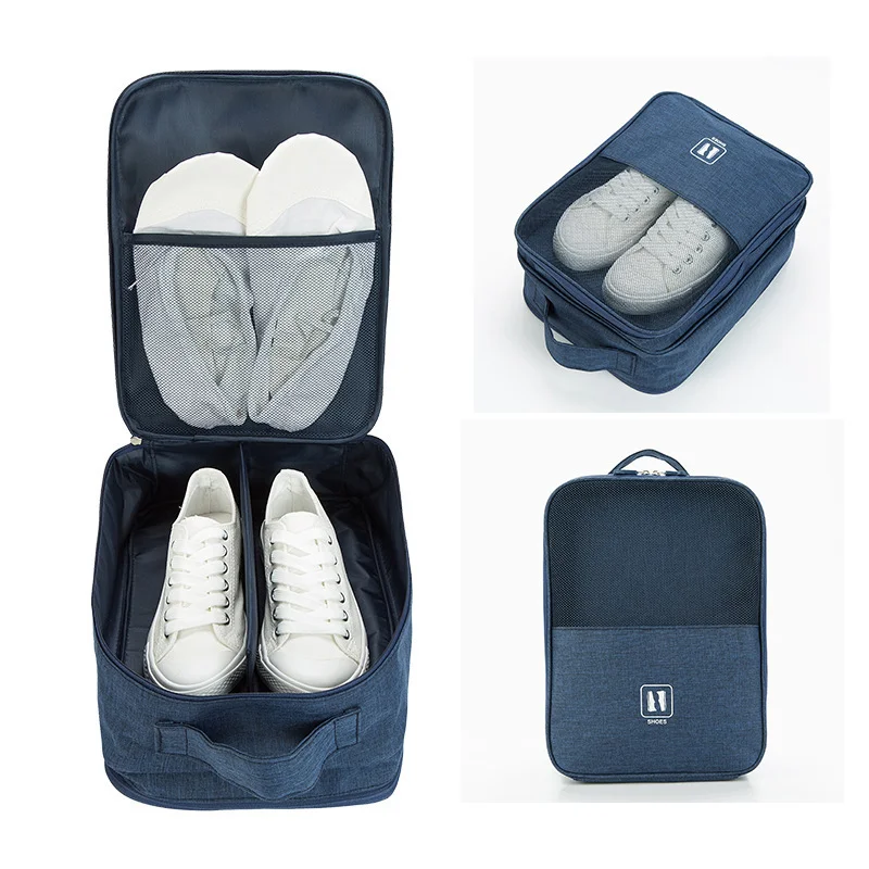 Guangzhou Fuliya Industry Co.,Ltd C-81021 Portable shoe storage bag, waterproof polyester, independent shoe compartment, breathable mesh, handle, and luggage strap - available in S/M/L for travel, sports, and daily storage.