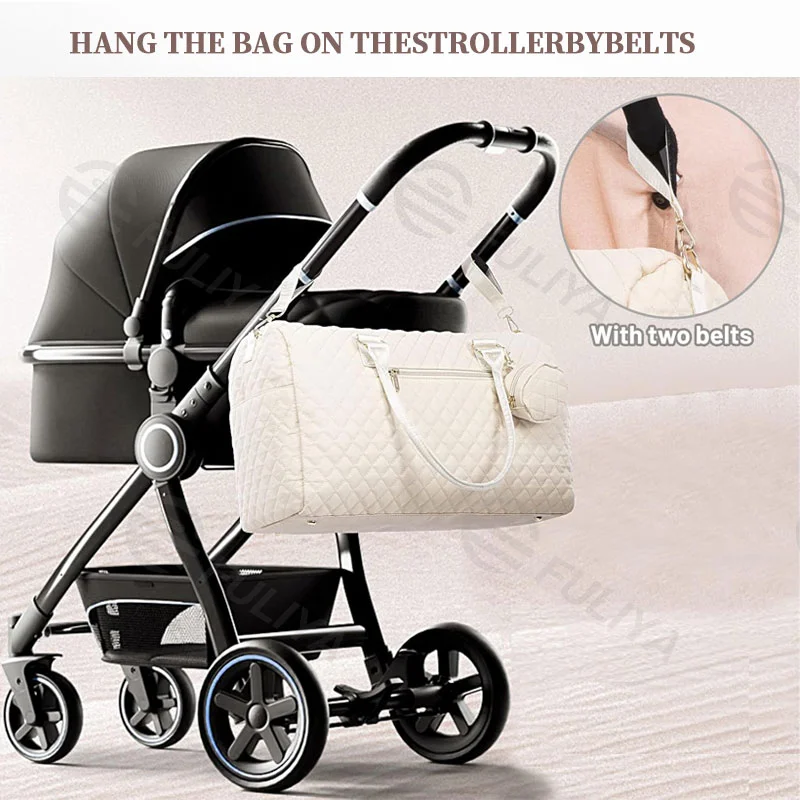 Guangzhou Fuliya Industry Co.,Ltd C-81027 Large-capacity mommy travel bag, water-resistant, multi-pocket, changing pad, pacifier case, insulated bottle pocket, detachable strap, and luggage strap - for baby outings and travel.