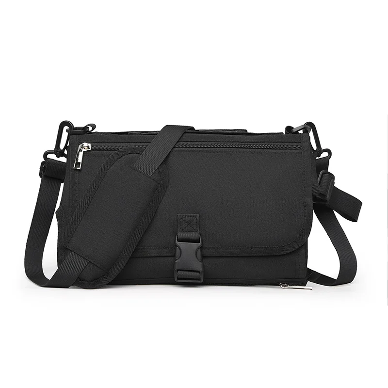 Guangzhou Fuliya Industry Co.,Ltd C-81029 Portable baby changing pad bag, multi-functional foldable design, changing mat, storage pockets, tissue dispenser, zipper pocket, and handle - attaches to stroller or car for easy travel.