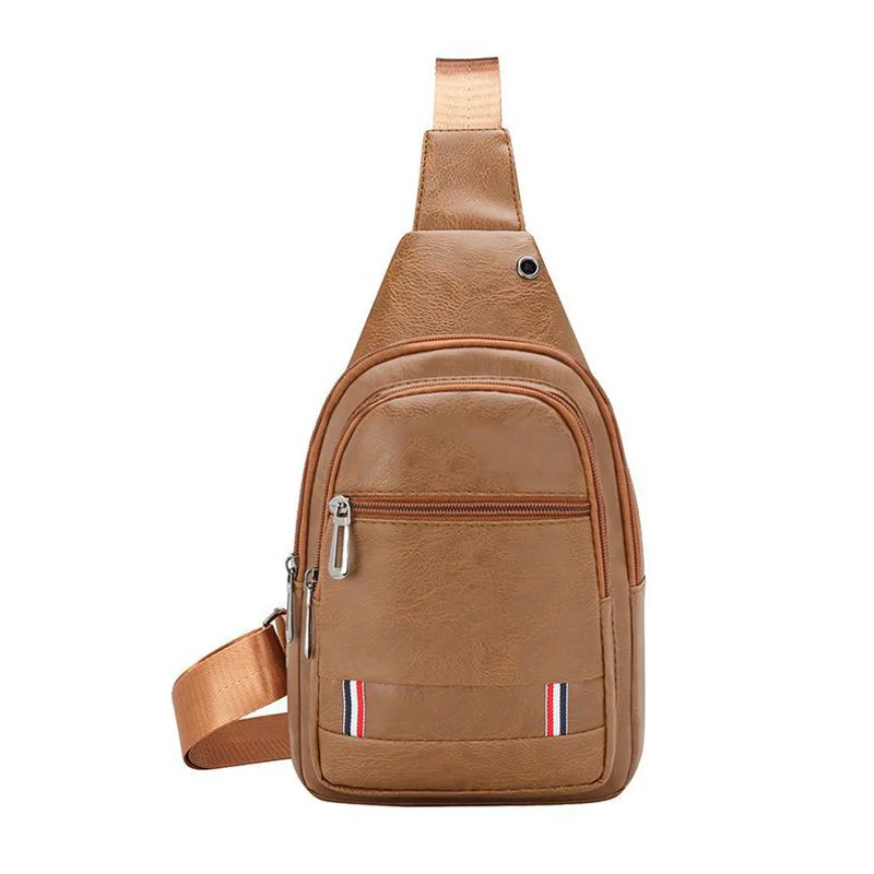 Guangzhou Fuliya Industry Co.,Ltd C-81030 Men's PU chest bag, water-resistant, large capacity with pockets, smooth zipper, adjustable strap, headphone jack, and front zipper pocket - crossbody or chest carry for casual, sports, and outdoor.