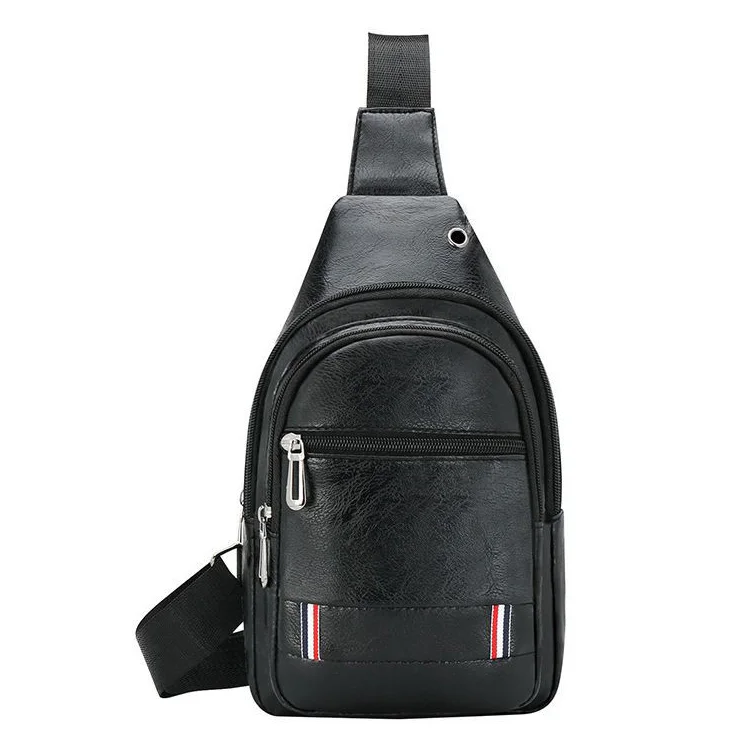 Guangzhou Fuliya Industry Co.,Ltd C-81030 Men's PU chest bag, water-resistant, large capacity with pockets, smooth zipper, adjustable strap, headphone jack, and front zipper pocket - crossbody or chest carry for casual, sports, and outdoor.