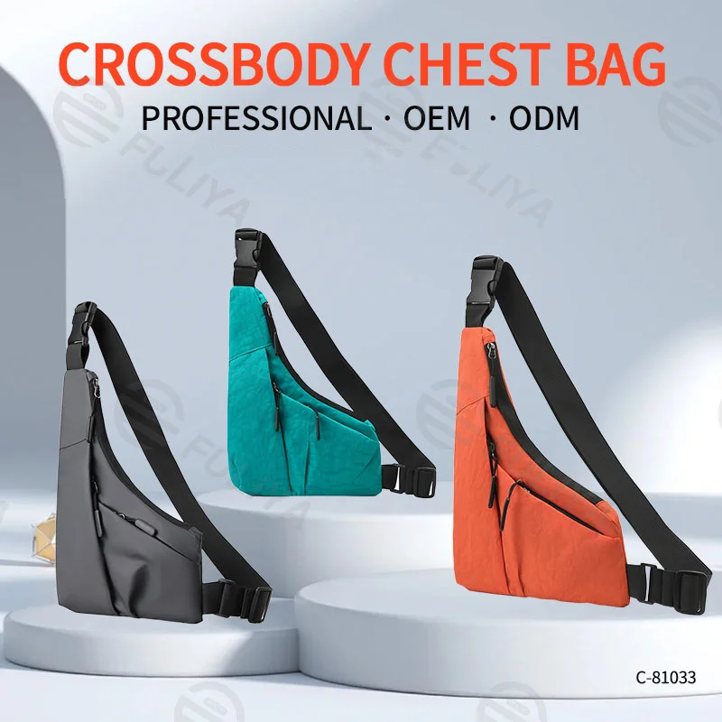 Guangzhou Fuliya Industry Co.,Ltd C-81033 Men's crossbody chest bag, water-resistant and lightweight, large capacity with pockets, smooth zipper, adjustable strap, and quick-release buckle - crossbody or chest carry for casual, sports, and travel.