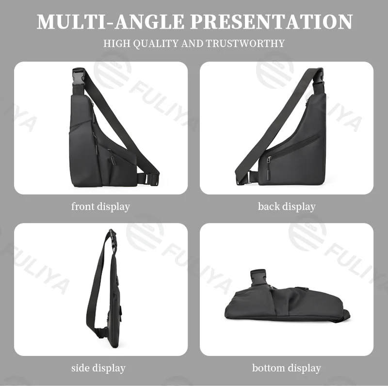 Guangzhou Fuliya Industry Co.,Ltd C-81033 Men's crossbody chest bag, water-resistant and lightweight, large capacity with pockets, smooth zipper, adjustable strap, and quick-release buckle - crossbody or chest carry for casual, sports, and travel.