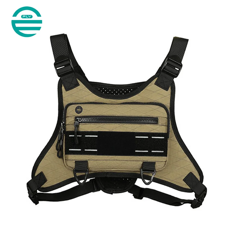 Guangzhou Fuliya Industry Co.,Ltd C-81034 Men's tactical vest chest bag, water-resistant, large capacity, headphone jack, ventilated back, Velcro, and adjustable straps - vest or chest carry for sports, outdoor, and casual.