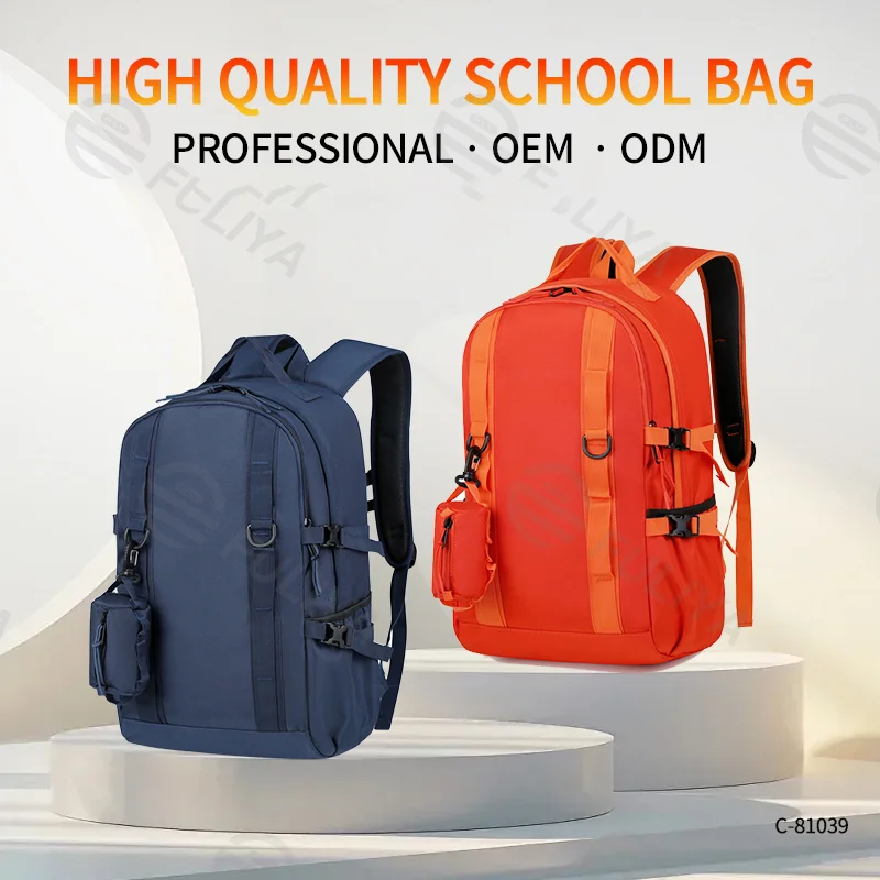 Guangzhou Fuliya Industry Co.,Ltd C-81038 Large-capacity outdoor backpack, water-resistant, laptop compartment, side pocket, double zipper, adjustable strap, and breathable back panel - for business, travel, and hiking.