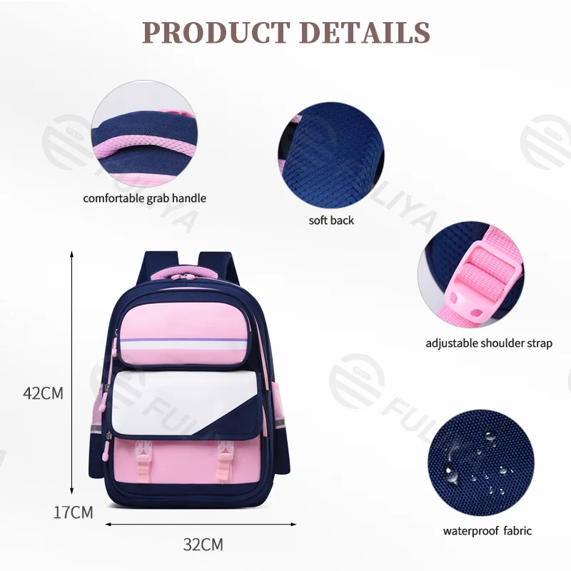 Guangzhou Fuliya Industry Co.,Ltd C-81048 Student backpack, water-resistant, large capacity, front pocket, side mesh pocket, adjustable strap, and breathable soft back pad - for children and primary/middle school students.
