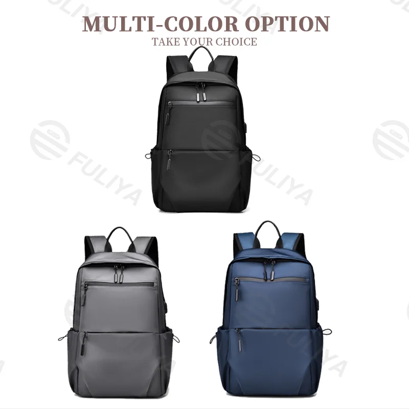 Guangzhou Fuliya Industry Co.,Ltd C-81052 Casual outdoor backpack, water-resistant, large capacity, laptop compartment, external USB port, comfortable handle, adjustable strap, and luggage strap - for travel, commuting, and school.