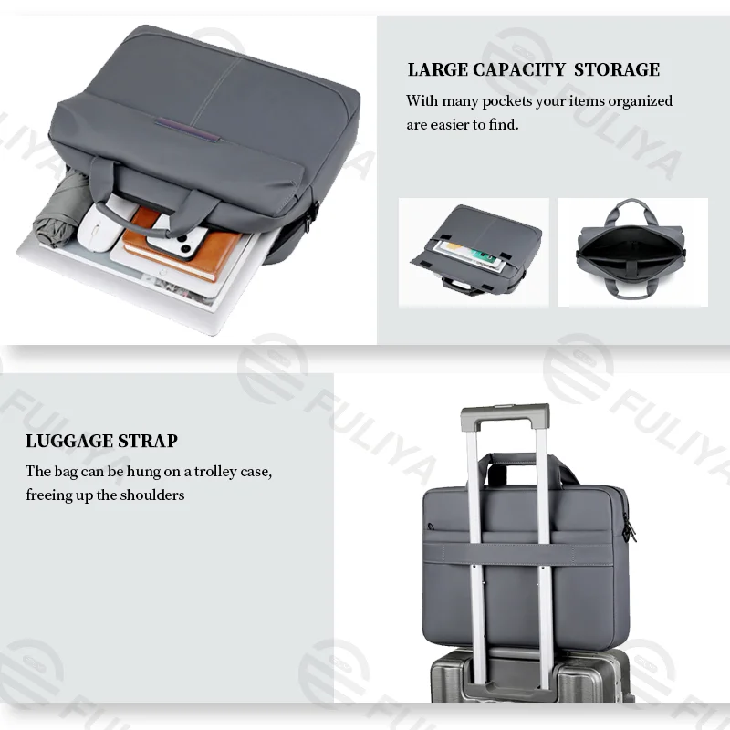Guangzhou Fuliya Industry Co.,Ltd C-81064 Business laptop briefcase, water-resistant, large capacity, laptop compartment, detachable strap, non-slip shoulder pad, and luggage strap - hand or shoulder carry for office, commuting, and business trips.