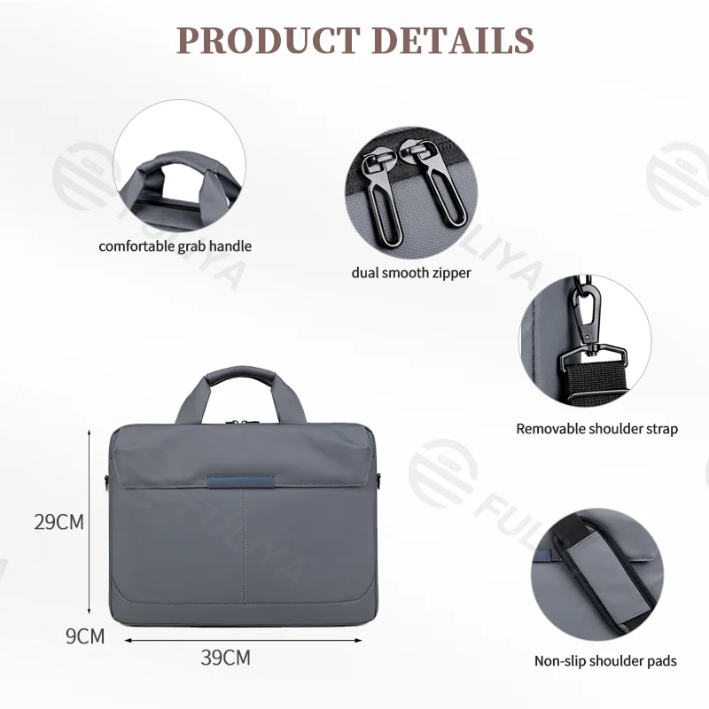 Guangzhou Fuliya Industry Co.,Ltd C-81064 Business laptop briefcase, water-resistant, large capacity, laptop compartment, detachable strap, non-slip shoulder pad, and luggage strap - hand or shoulder carry for office, commuting, and business trips.
