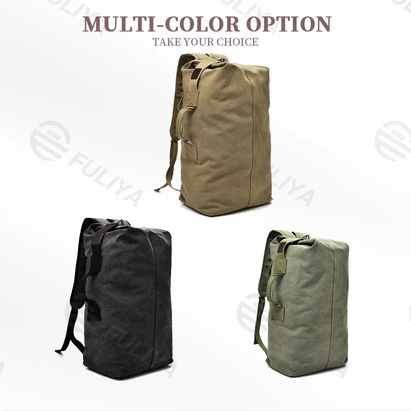 Guangzhou Fuliya Industry Co.,Ltd C-81065 Korean-style vintage canvas backpack, large capacity, comfortable handle, adjustable straps, and luggage strap - S/L sizes for travel, hiking, and daily use.