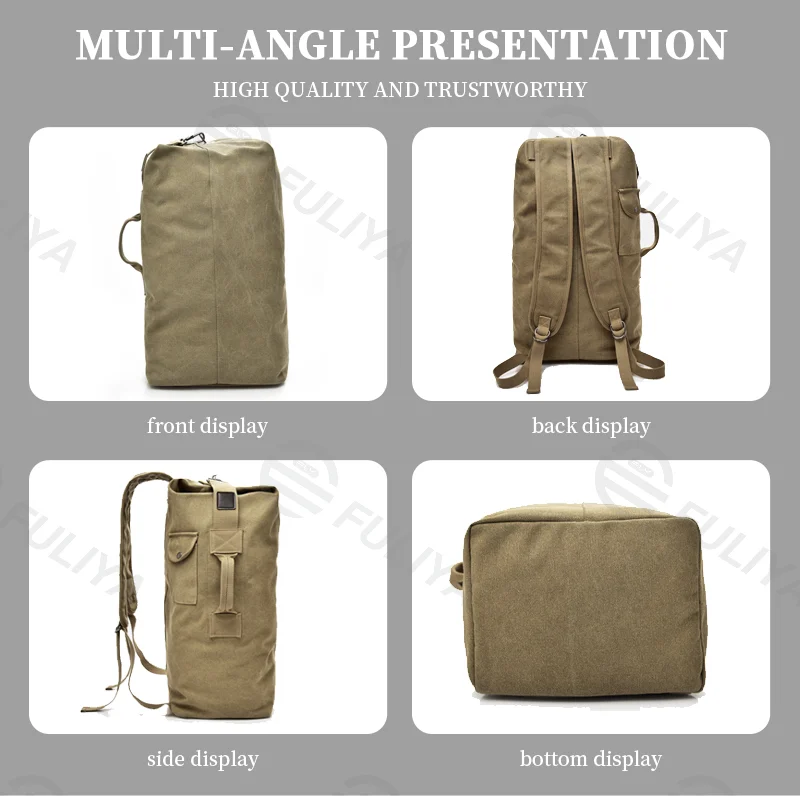 Guangzhou Fuliya Industry Co.,Ltd C-81065 Korean-style vintage canvas backpack, large capacity, comfortable handle, adjustable straps, and luggage strap - S/L sizes for travel, hiking, and daily use.