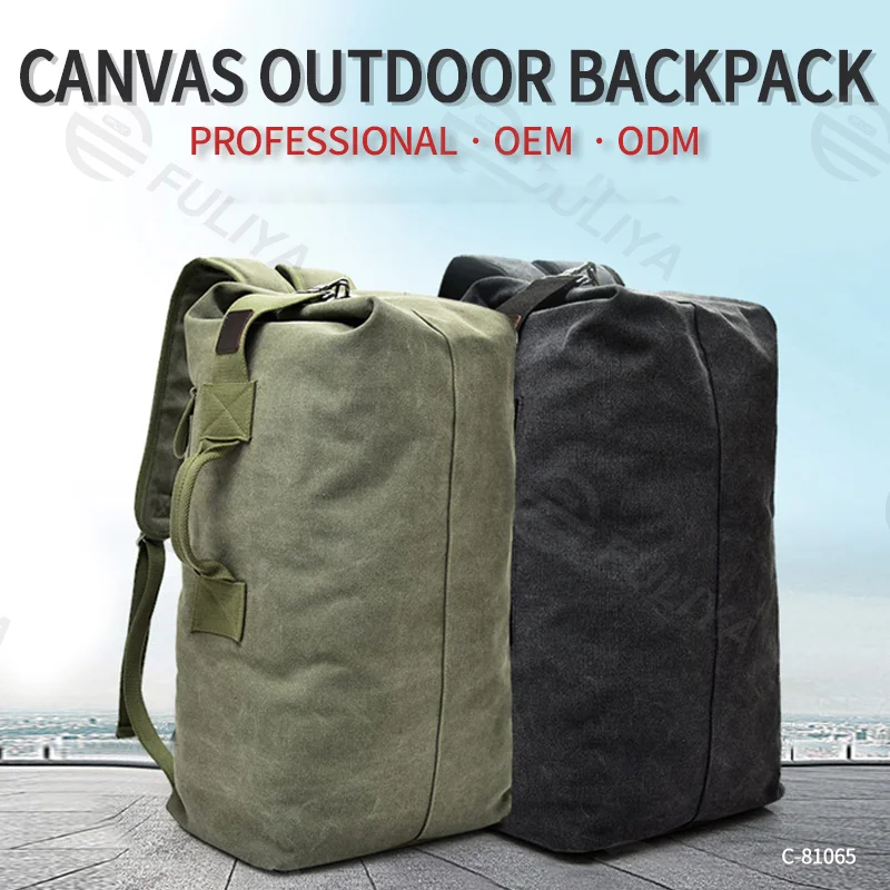 Guangzhou Fuliya Industry Co.,Ltd C-81065 Korean-style vintage canvas backpack, large capacity, comfortable handle, adjustable straps, and luggage strap - S/L sizes for travel, hiking, and daily use.