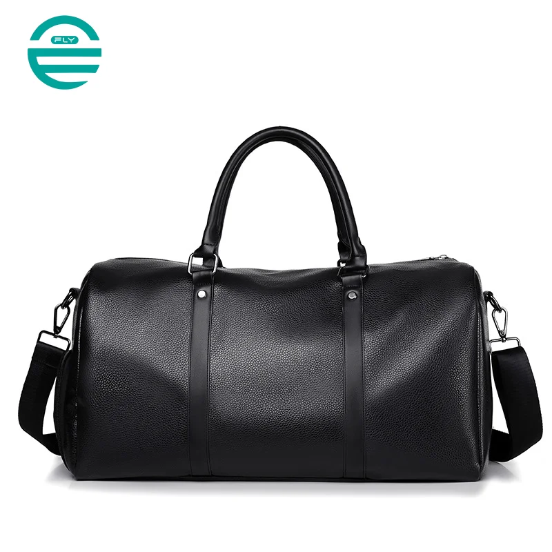 Guangzhou Fuliya Industry Co.,Ltd C-81067 Leather travel gym bag, water-resistant, large capacity, shoe compartment, comfortable handle, detachable strap, and bottom rivets - hand or shoulder carry for gym, travel, and short business trips.