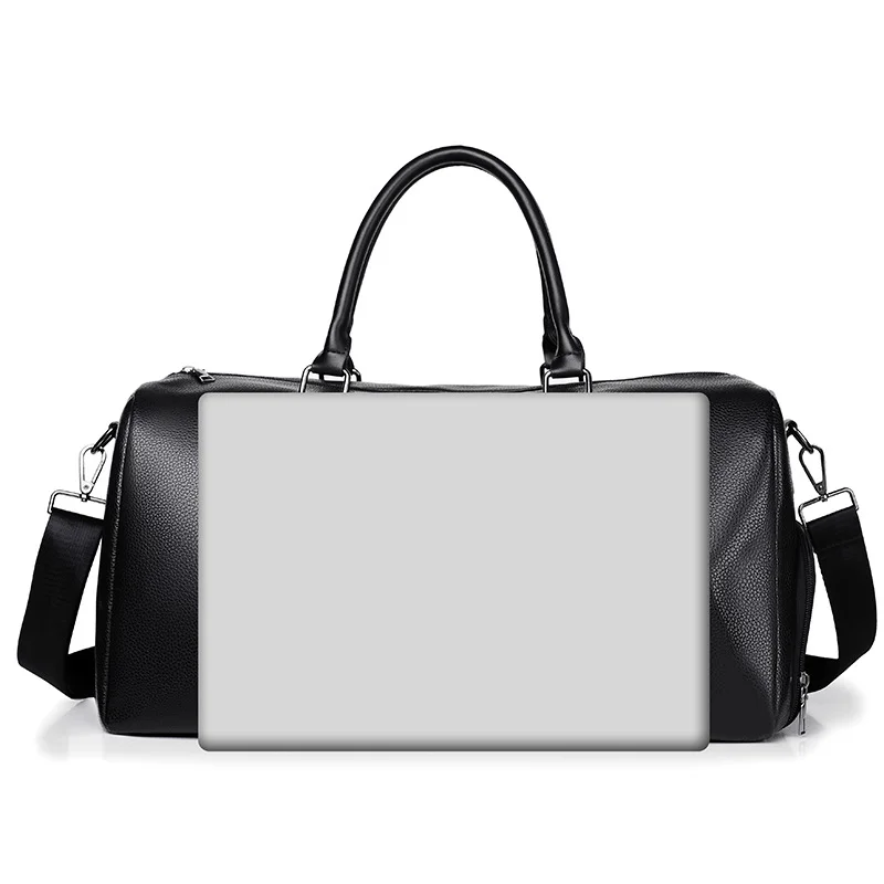 Guangzhou Fuliya Industry Co.,Ltd C-81067 Leather travel gym bag, water-resistant, large capacity, shoe compartment, comfortable handle, detachable strap, and bottom rivets - hand or shoulder carry for gym, travel, and short business trips.