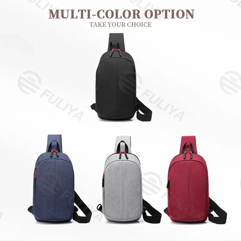 Guangzhou Fuliya Industry Co.,Ltd C-81068 Casual sports chest bag, water-resistant, large capacity, dual zipper, detachable strap, and left/right shoulder alternate carry - crossbody or chest carry for outdoor, cycling, and daily use.