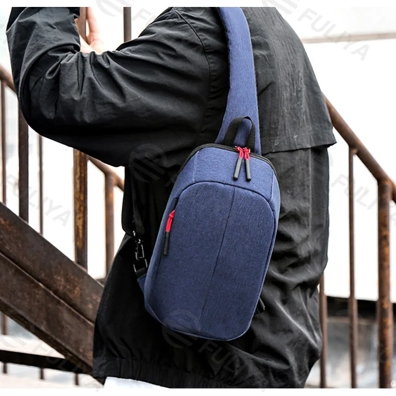 Guangzhou Fuliya Industry Co.,Ltd C-81068 Casual sports chest bag, water-resistant, large capacity, dual zipper, detachable strap, and left/right shoulder alternate carry - crossbody or chest carry for outdoor, cycling, and daily use.