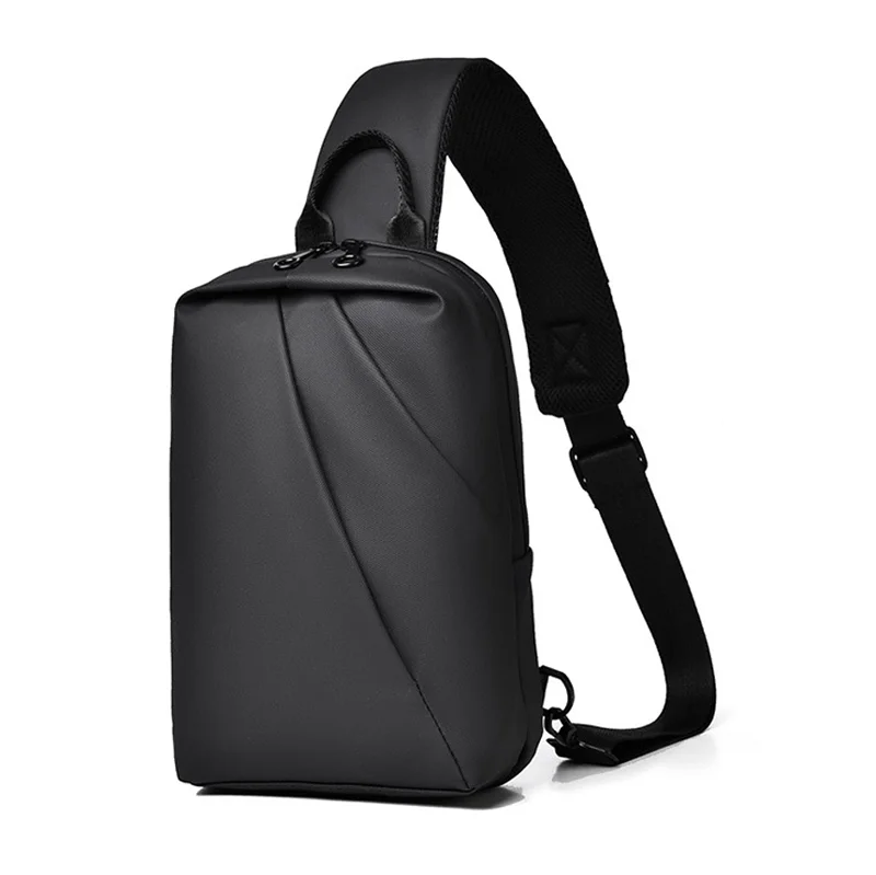 Guangzhou Fuliya Industry Co.,Ltd C-81069 Men's waterproof crossbody chest bag, large capacity, dual zipper, detachable strap, and double D-ring buckle - left/right shoulder alternate carry for outdoor, commuting, and daily use.