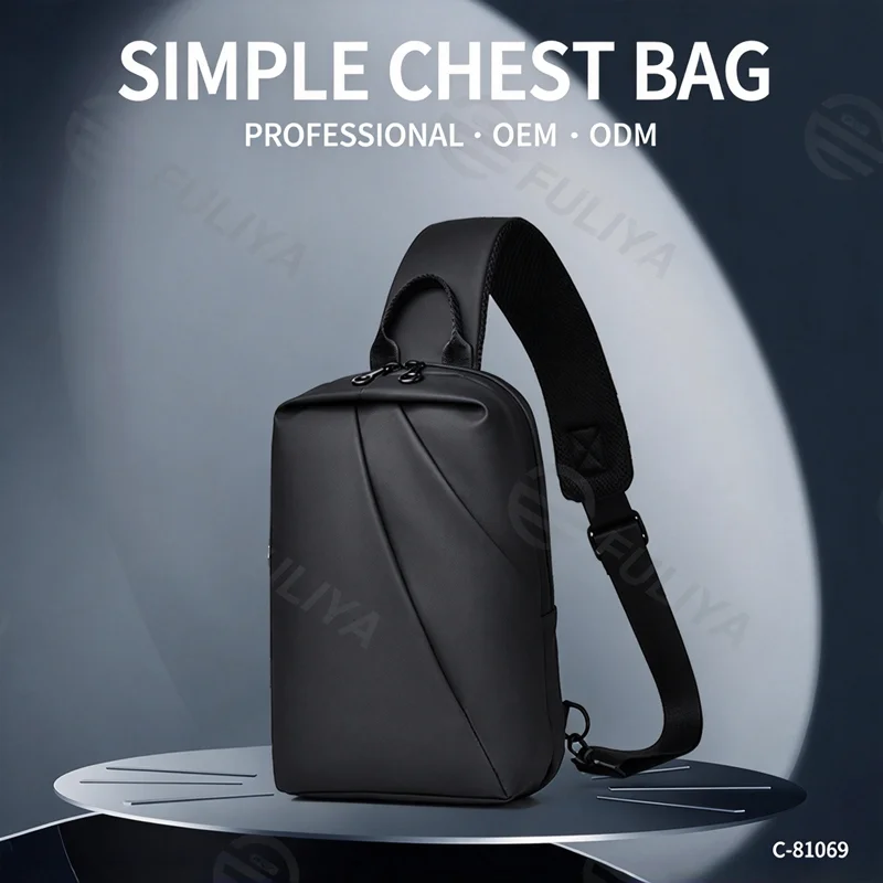 Guangzhou Fuliya Industry Co.,Ltd C-81069 Men's waterproof crossbody chest bag, large capacity, dual zipper, detachable strap, and double D-ring buckle - left/right shoulder alternate carry for outdoor, commuting, and daily use.