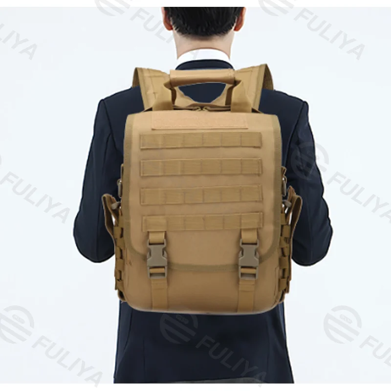 Guangzhou Fuliya Industry Co.,Ltd C-81070 Outdoor tactical backpack, water-resistant, large capacity, laptop compartment, sponge protective layer, dual zipper, detachable strap, and quick-release buckle - for outdoor adventures, commuting, and travel.