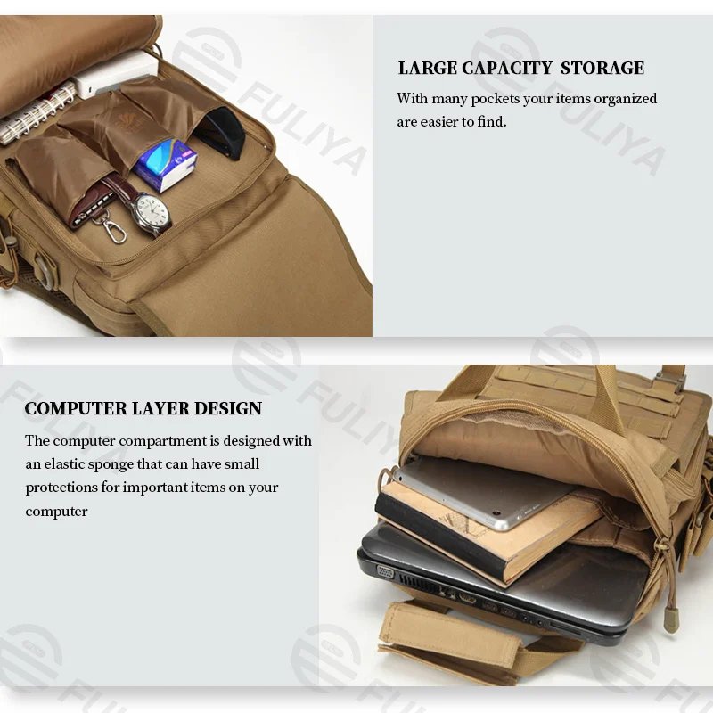 Guangzhou Fuliya Industry Co.,Ltd C-81070 Outdoor tactical backpack, water-resistant, large capacity, laptop compartment, sponge protective layer, dual zipper, detachable strap, and quick-release buckle - for outdoor adventures, commuting, and travel.