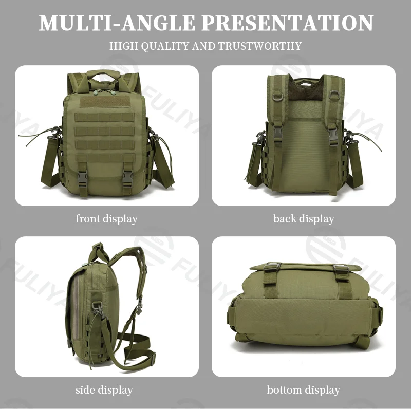 Guangzhou Fuliya Industry Co.,Ltd C-81070 Outdoor tactical backpack, water-resistant, large capacity, laptop compartment, sponge protective layer, dual zipper, detachable strap, and quick-release buckle - for outdoor adventures, commuting, and travel.