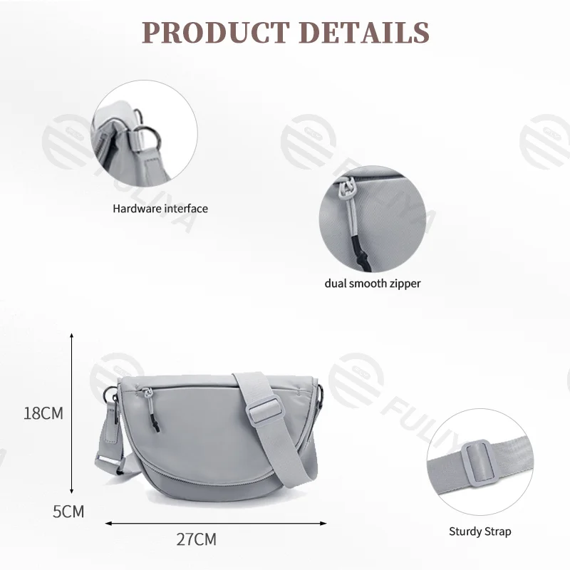 Guangzhou Fuliya Industry Co.,Ltd C-81072 Outdoor casual crossbody bag, water-resistant and wear-resistant, large capacity with pockets, metal hardware, dual zipper, sturdy strap, and foldable storage design - for sports, yoga, and daily use.