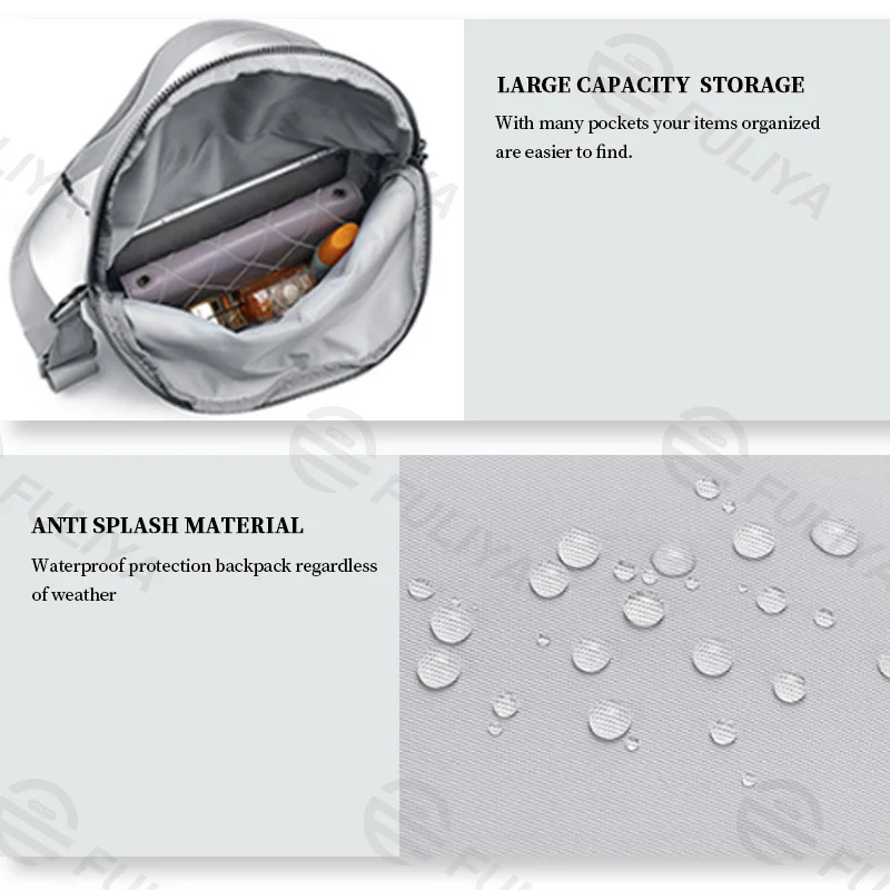 Guangzhou Fuliya Industry Co.,Ltd C-81072 Outdoor casual crossbody bag, water-resistant and wear-resistant, large capacity with pockets, metal hardware, dual zipper, sturdy strap, and foldable storage design - for sports, yoga, and daily use.