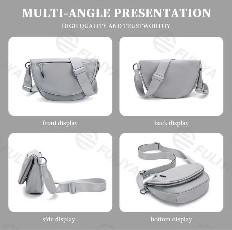 Guangzhou Fuliya Industry Co.,Ltd C-81072 Outdoor casual crossbody bag, water-resistant and wear-resistant, large capacity with pockets, metal hardware, dual zipper, sturdy strap, and foldable storage design - for sports, yoga, and daily use.