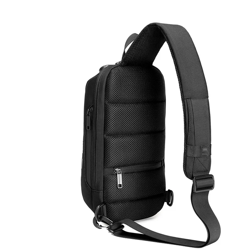 Guangzhou Fuliya Industry Co.,Ltd C-81073 Men's techwear chest bag, water-resistant, large capacity, USB port, anti-theft combination lock, hidden anti-theft pocket, and reflective strips - crossbody or chest carry for commuting, sports, and daily use.