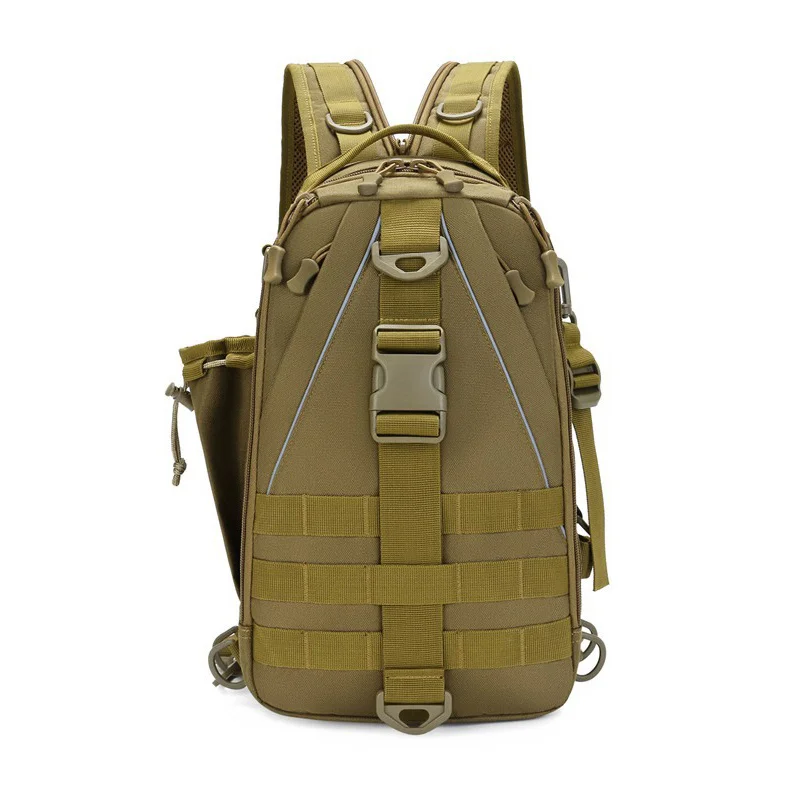 Guangzhou Fuliya Industry Co.,Ltd C-81074 Outdoor dual-use fishing bag, wear-resistant and water-repellent, large capacity, rod strap, bottom storage bag, reflective strips, and detachable hook - backpack or crossbody for fishing and outdoor.