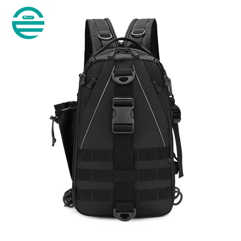Guangzhou Fuliya Industry Co.,Ltd C-81074 Outdoor dual-use fishing bag, wear-resistant and water-repellent, large capacity, rod strap, bottom storage bag, reflective strips, and detachable hook - backpack or crossbody for fishing and outdoor.