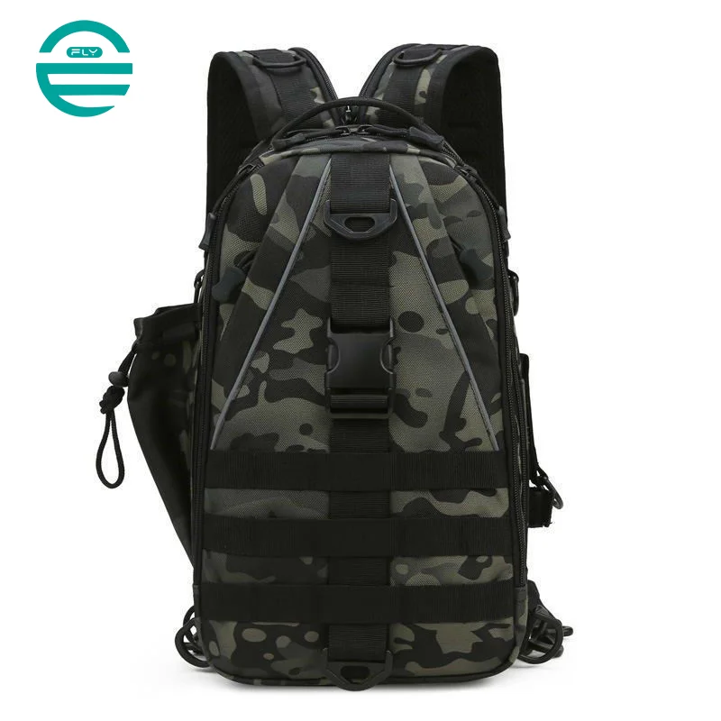 Guangzhou Fuliya Industry Co.,Ltd C-81074 Outdoor dual-use fishing bag, wear-resistant and water-repellent, large capacity, rod strap, bottom storage bag, reflective strips, and detachable hook - backpack or crossbody for fishing and outdoor.