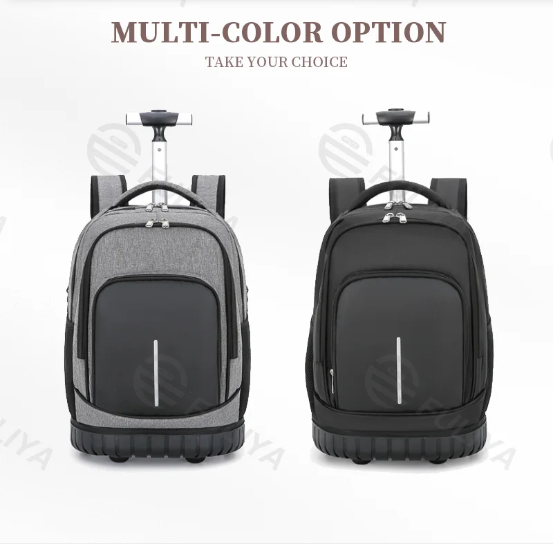 Guangzhou Fuliya Industry Co.,Ltd C-81075 Large-capacity trolley backpack, water-resistant, multi-layer storage, laptop compartment, built-in pull rod, hidden shoulder straps, and quiet dual wheels - for business trips and travel.