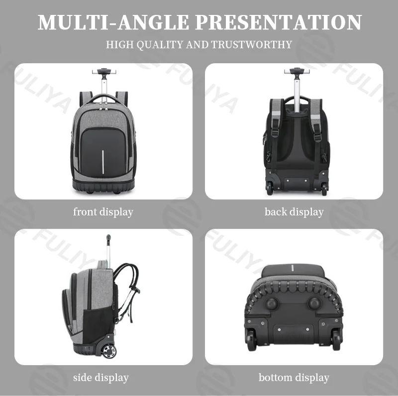 Guangzhou Fuliya Industry Co.,Ltd C-81075 Large-capacity trolley backpack, water-resistant, multi-layer storage, laptop compartment, built-in pull rod, hidden shoulder straps, and quiet dual wheels - for business trips and travel.
