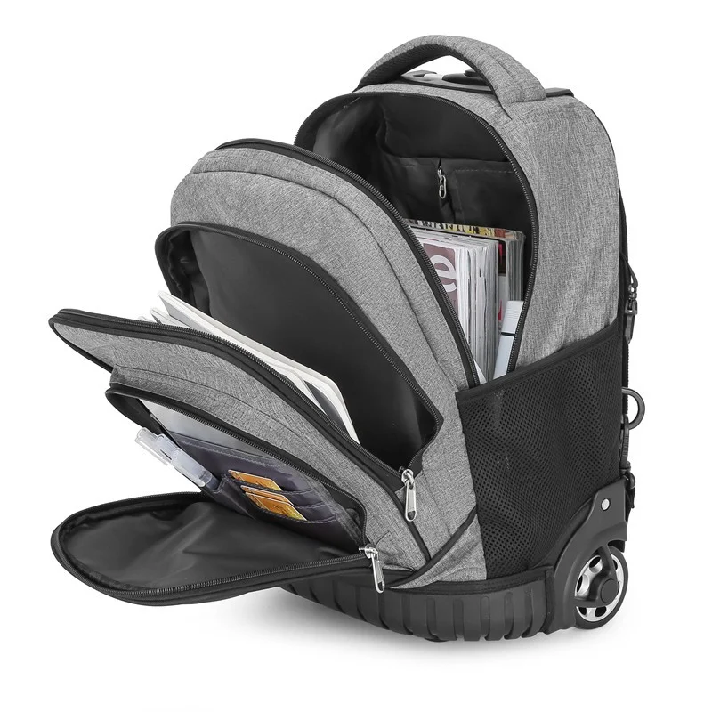 Guangzhou Fuliya Industry Co.,Ltd C-81075 Large-capacity trolley backpack, water-resistant, multi-layer storage, laptop compartment, built-in pull rod, hidden shoulder straps, and quiet dual wheels - for business trips and travel.