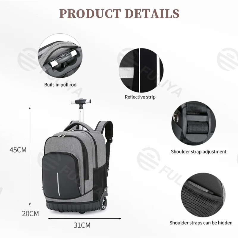 Guangzhou Fuliya Industry Co.,Ltd C-81075 Large-capacity trolley backpack, water-resistant, multi-layer storage, laptop compartment, built-in pull rod, hidden shoulder straps, and quiet dual wheels - for business trips and travel.