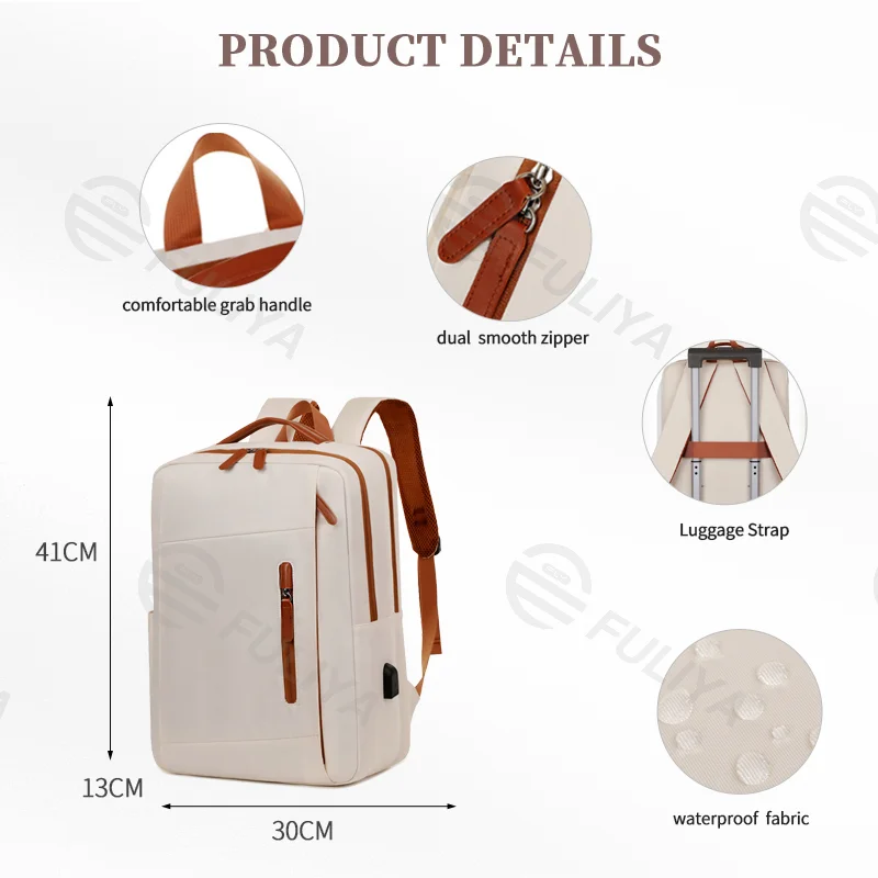 Guangzhou Fuliya Industry Co.,Ltd C-81076 Business commuter backpack, water-resistant, large capacity, laptop compartment, USB port, comfortable handle, and luggage strap - backpack or hand carry for business trips, commuting, and travel.