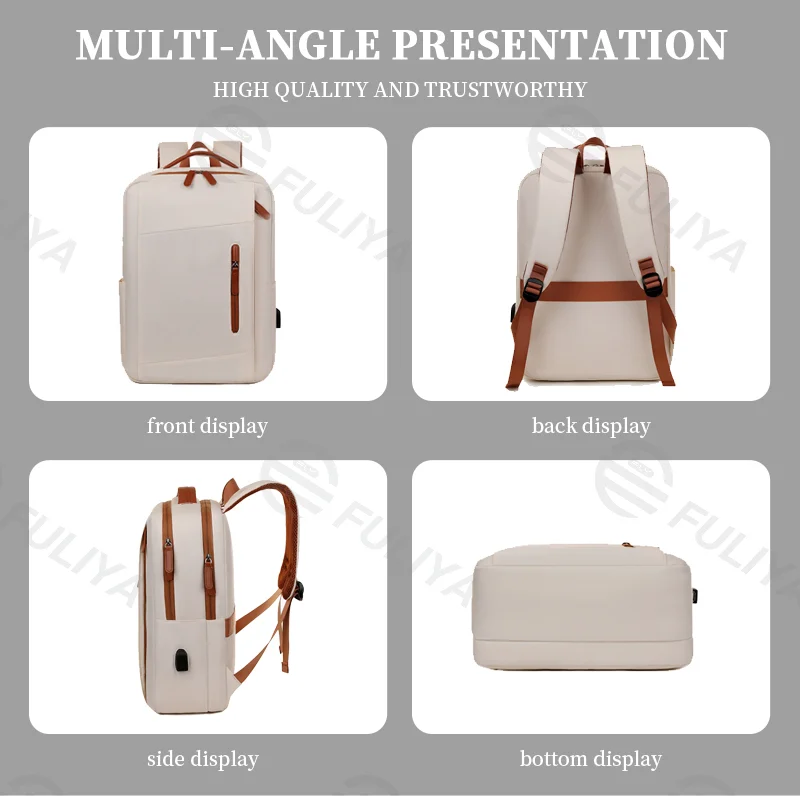 Guangzhou Fuliya Industry Co.,Ltd C-81076 Business commuter backpack, water-resistant, large capacity, laptop compartment, USB port, comfortable handle, and luggage strap - backpack or hand carry for business trips, commuting, and travel.