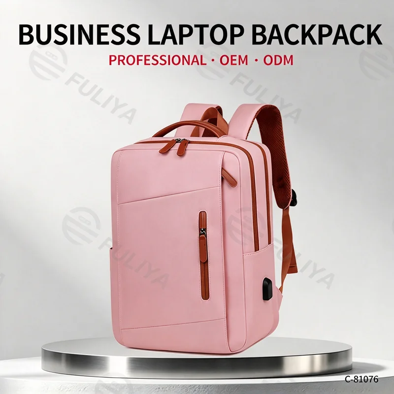 Guangzhou Fuliya Industry Co.,Ltd C-81076 Business commuter backpack, water-resistant, large capacity, laptop compartment, USB port, comfortable handle, and luggage strap - backpack or hand carry for business trips, commuting, and travel.