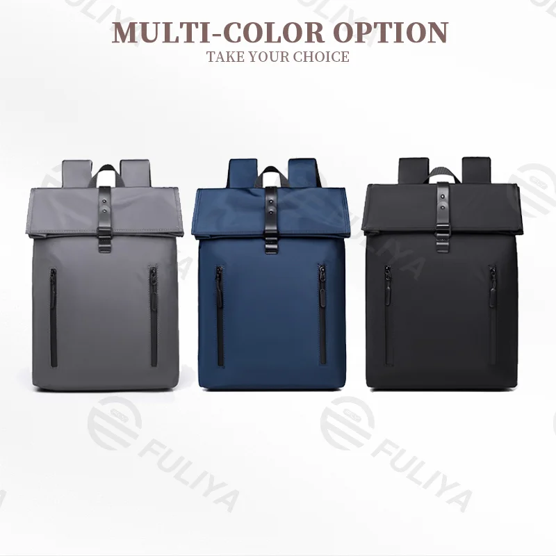 Guangzhou Fuliya Industry Co.,Ltd C-81077 Men's minimalist backpack, water-resistant, large capacity, laptop compartment, front zipper pocket, 6-figure buckle, and luggage strap - backpack or hand carry for business, commuting, and travel.