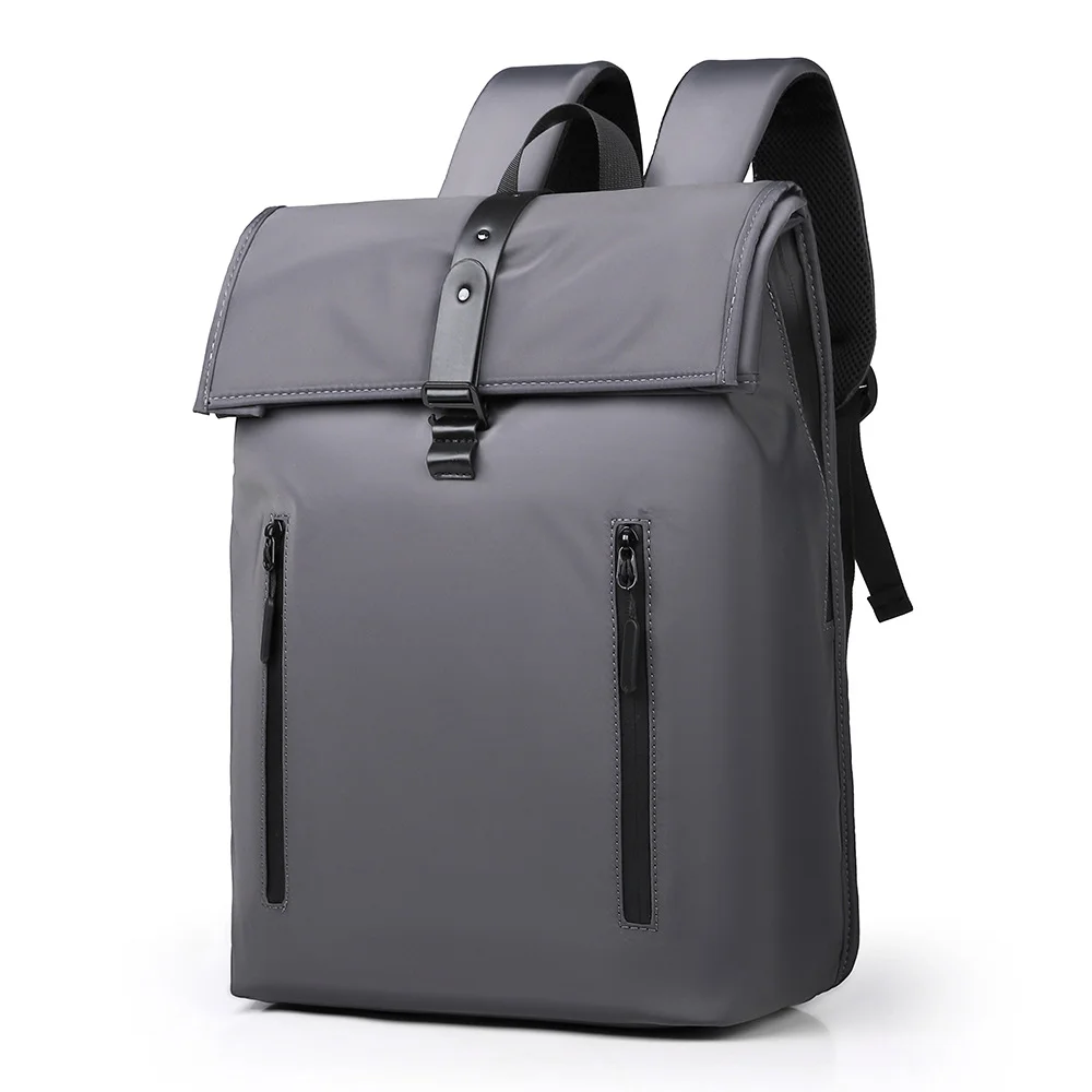 Guangzhou Fuliya Industry Co.,Ltd C-81077 Men's minimalist backpack, water-resistant, large capacity, laptop compartment, front zipper pocket, 6-figure buckle, and luggage strap - backpack or hand carry for business, commuting, and travel.