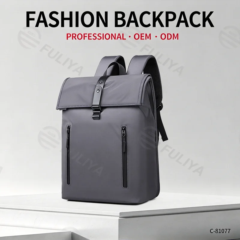 Guangzhou Fuliya Industry Co.,Ltd C-81077 Men's minimalist backpack, water-resistant, large capacity, laptop compartment, front zipper pocket, 6-figure buckle, and luggage strap - backpack or hand carry for business, commuting, and travel.
