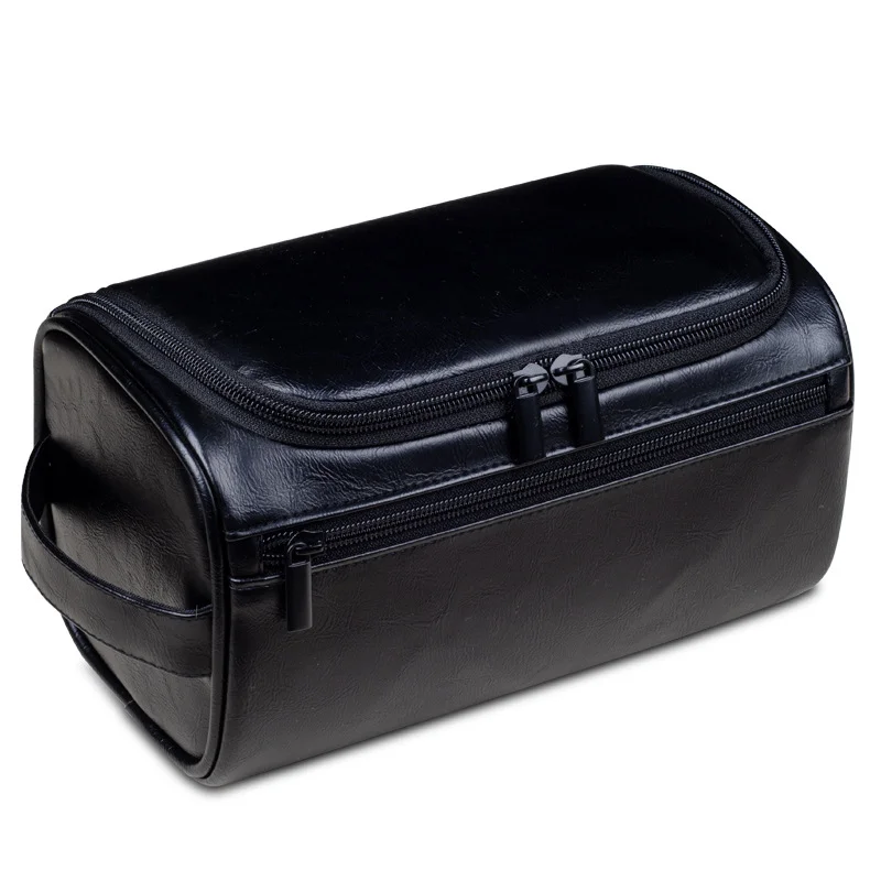 Guangzhou Fuliya Industry Co.,Ltd C-81078 European-style PU leather toiletry bag, water-resistant, large capacity, metal hook, mesh pocket, dual zipper, and moisture-proof lining - hang or hand carry for travel, business trips, and daily use.