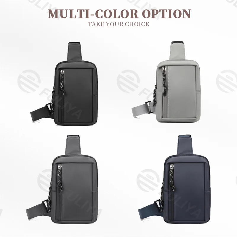 Guangzhou Fuliya Industry Co.,Ltd C-81079 Men's mini chest bag, water-repellent, lightweight and slim, wide-opening main compartment with inner and front pockets for phone and small items - crossbody or chest carry for commuting and daily use.