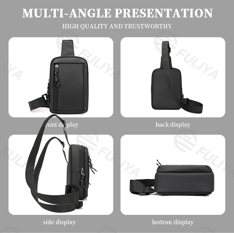 Guangzhou Fuliya Industry Co.,Ltd C-81079 Men's mini chest bag, water-repellent, lightweight and slim, wide-opening main compartment with inner and front pockets for phone and small items - crossbody or chest carry for commuting and daily use.