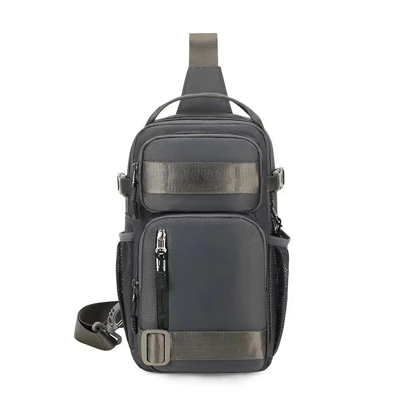 Guangzhou Fuliya Industry Co.,Ltd C-81081 Men's casual chest bag, lightweight, large capacity, multi-layer storage, main/divider/front/side mesh pockets - left/right shoulder alternate carry.