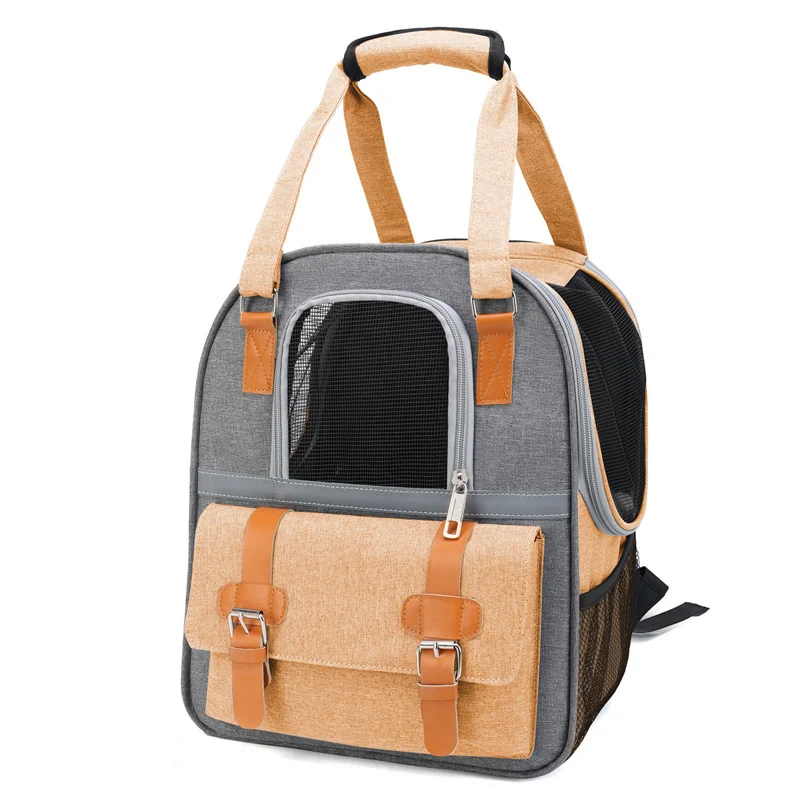 Guangzhou Fuliya Industry Co.,Ltd C-81084  Pet travel backpack, water-repellent canvas, wide opening, multi-side ventilation, escape-proof buckle, front pocket, reinforced stress points, and anti-slip base pad - for cats, small/medium dogs, and rabbits.
