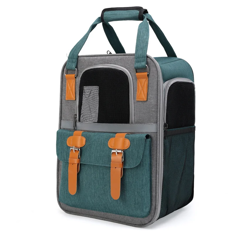 Guangzhou Fuliya Industry Co.,Ltd C-81084  Pet travel backpack, water-repellent canvas, wide opening, multi-side ventilation, escape-proof buckle, front pocket, reinforced stress points, and anti-slip base pad - for cats, small/medium dogs, and rabbits.