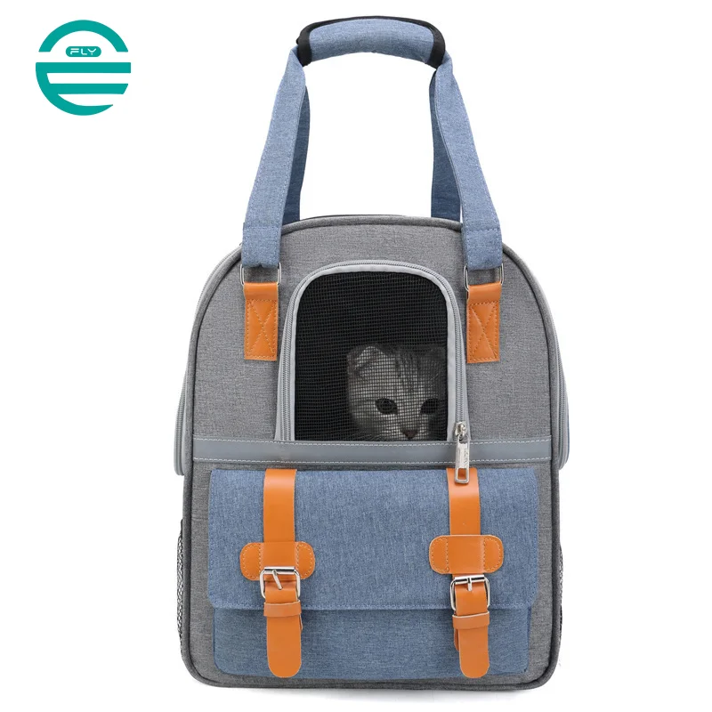 Guangzhou Fuliya Industry Co.,Ltd C-81084  Pet travel backpack, water-repellent canvas, wide opening, multi-side ventilation, escape-proof buckle, front pocket, reinforced stress points, and anti-slip base pad - for cats, small/medium dogs, and rabbits.